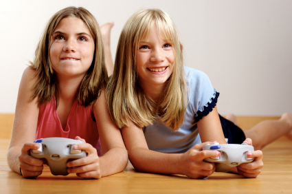 2 Girls playing video game 2 Girls playing video game